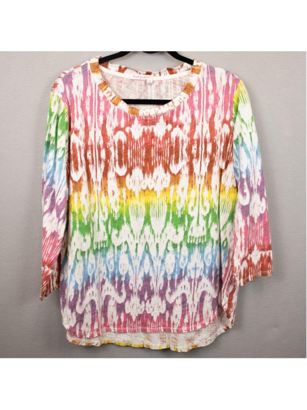 Fresh Produce rainbow ikat print 3/4 sleeve shirt-XL